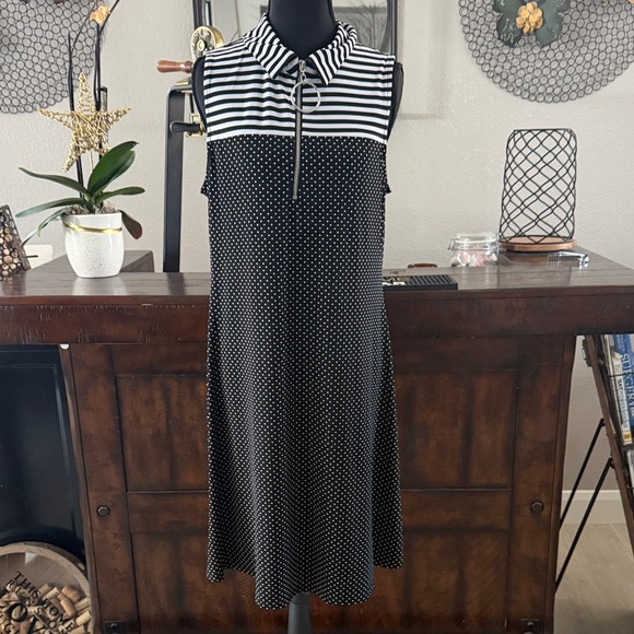 MSK Dresses & Skirts - MSK Black and White Striped Polka Dot Midi Dress